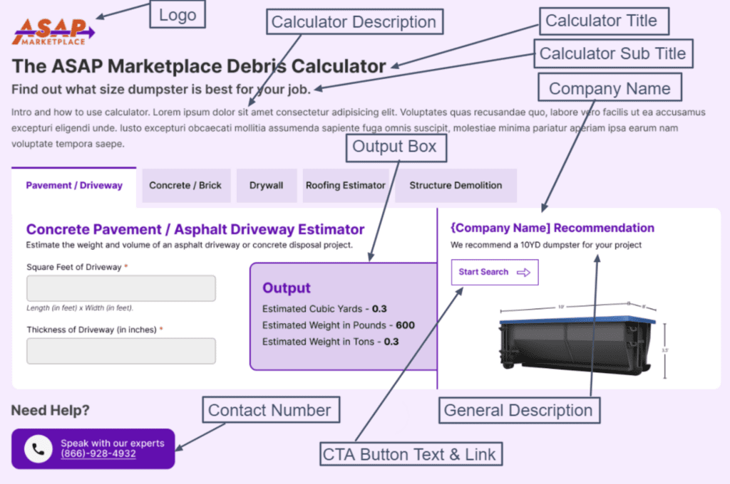 dumpster debris calculator